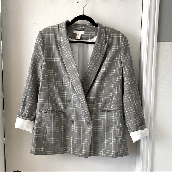 H&M gray checkered plaid blazer - Picture 2 of 5